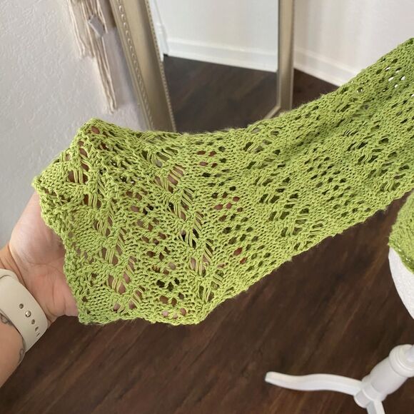 Vintage Made in USA Fairy Grunge Crochet Green Front Tie Cardigan XL 16 / 18 - Picture 4 of 8